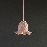 Old pendant light in pink and white painted glass, French pendant light - delivered with socket and cable