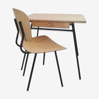 Bureau et chaise vintage baumann en bois pour enfant