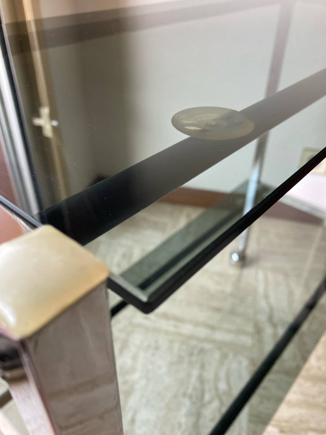 Vintage chrome dessert table, 2 smoked glass trays.