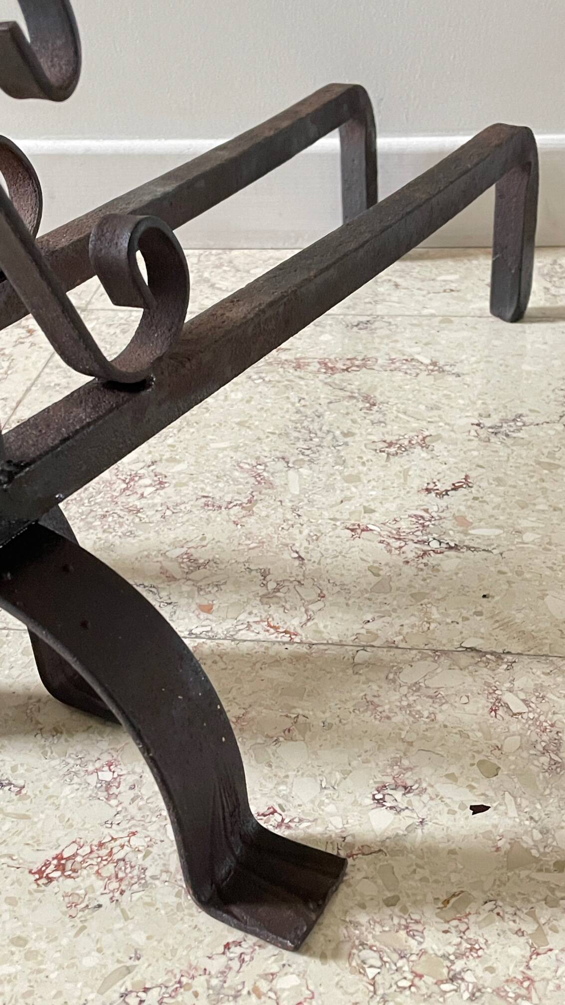 Pair of vintage steel brutalist andirons