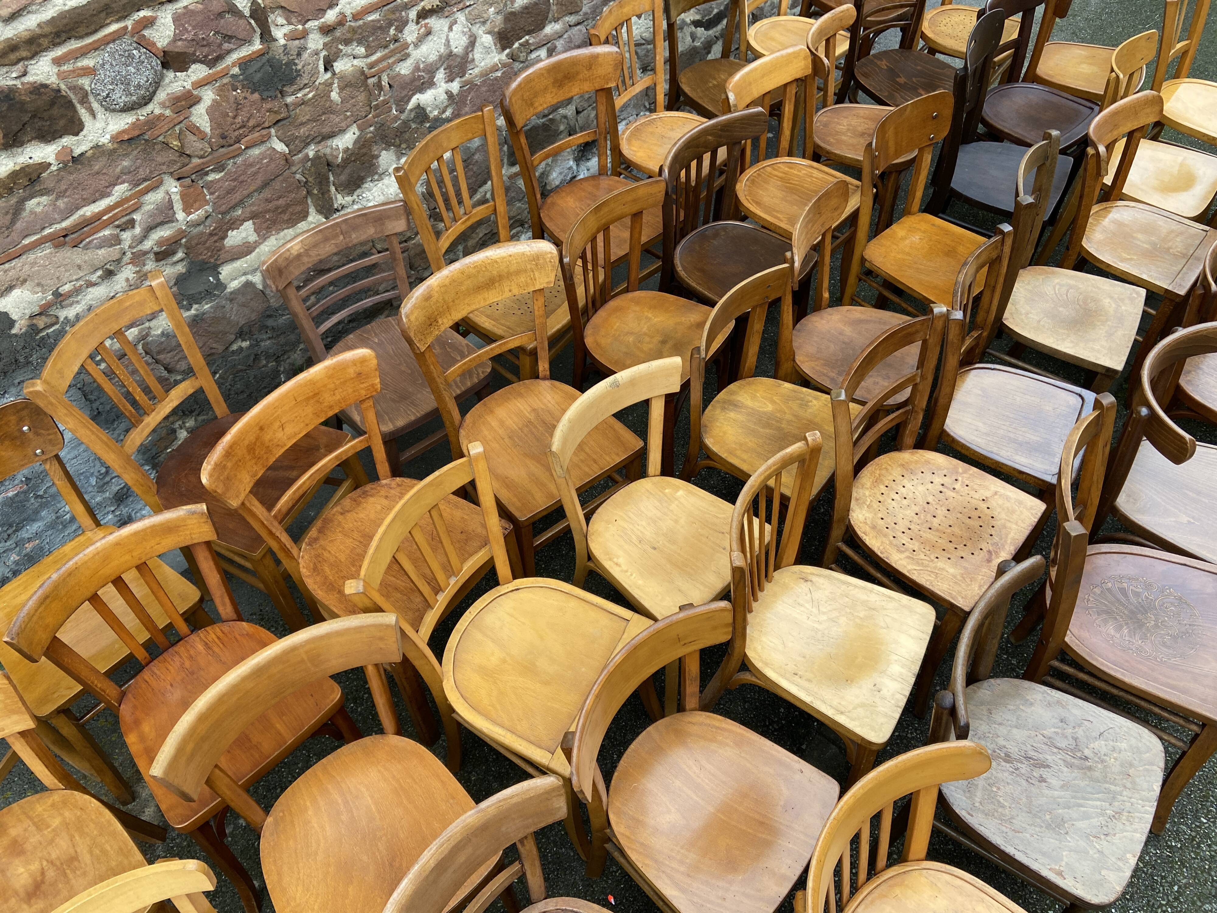 Lot of 50 mismatched bistro chairs french Restaurant THonet curved wood