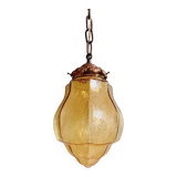 Art Deco pendant light in amber crackled glass, 1920s-30s