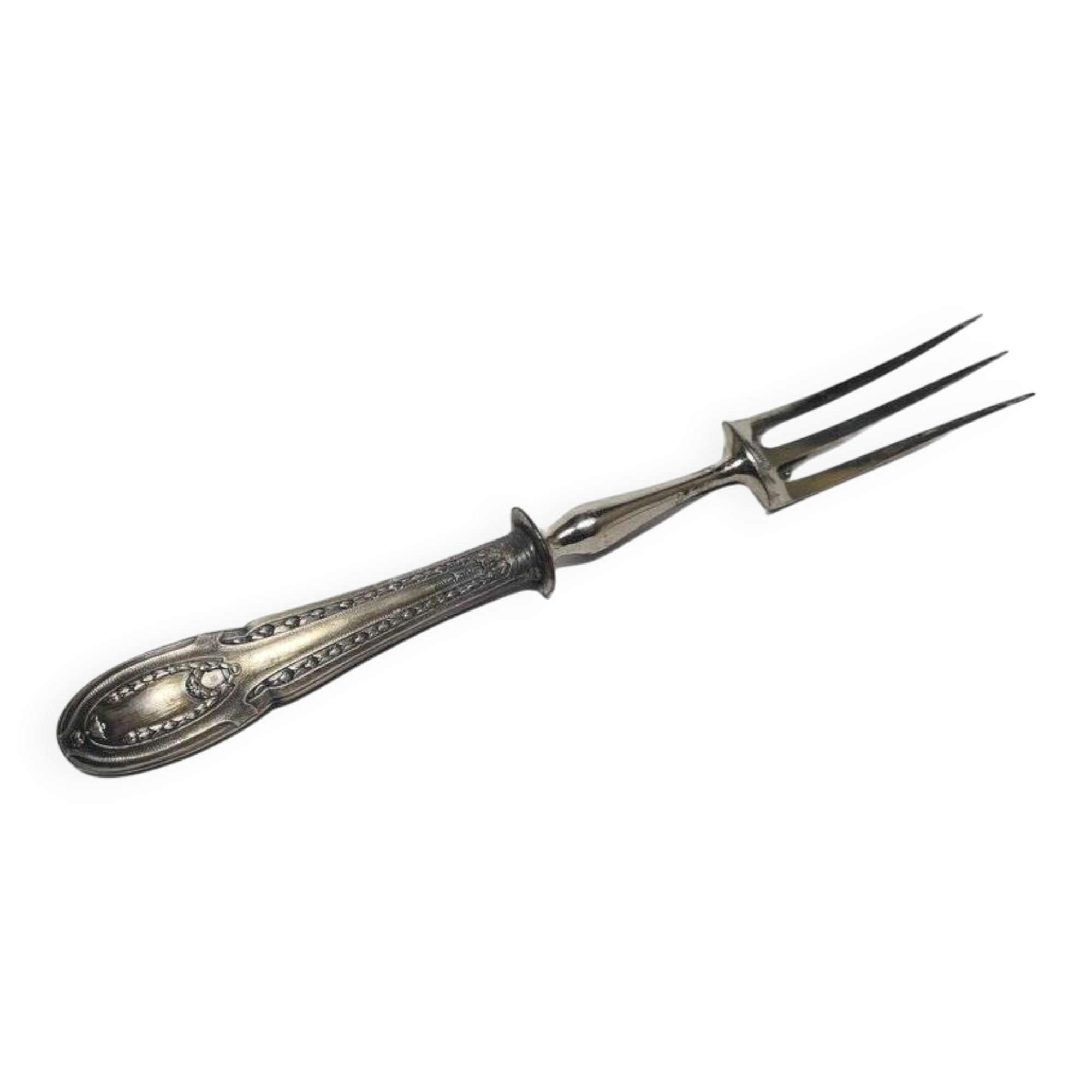 Art Nouveau silver fork for roasted beef, France, 1900s