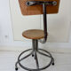 Vintage workshop chair in metal and wood, industrial style.