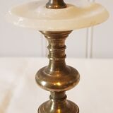 Pair of brass and alabaster candlesticks