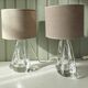 Pair of table lamps - Twisted transparent glass bases from the 1950s - Hemp shades