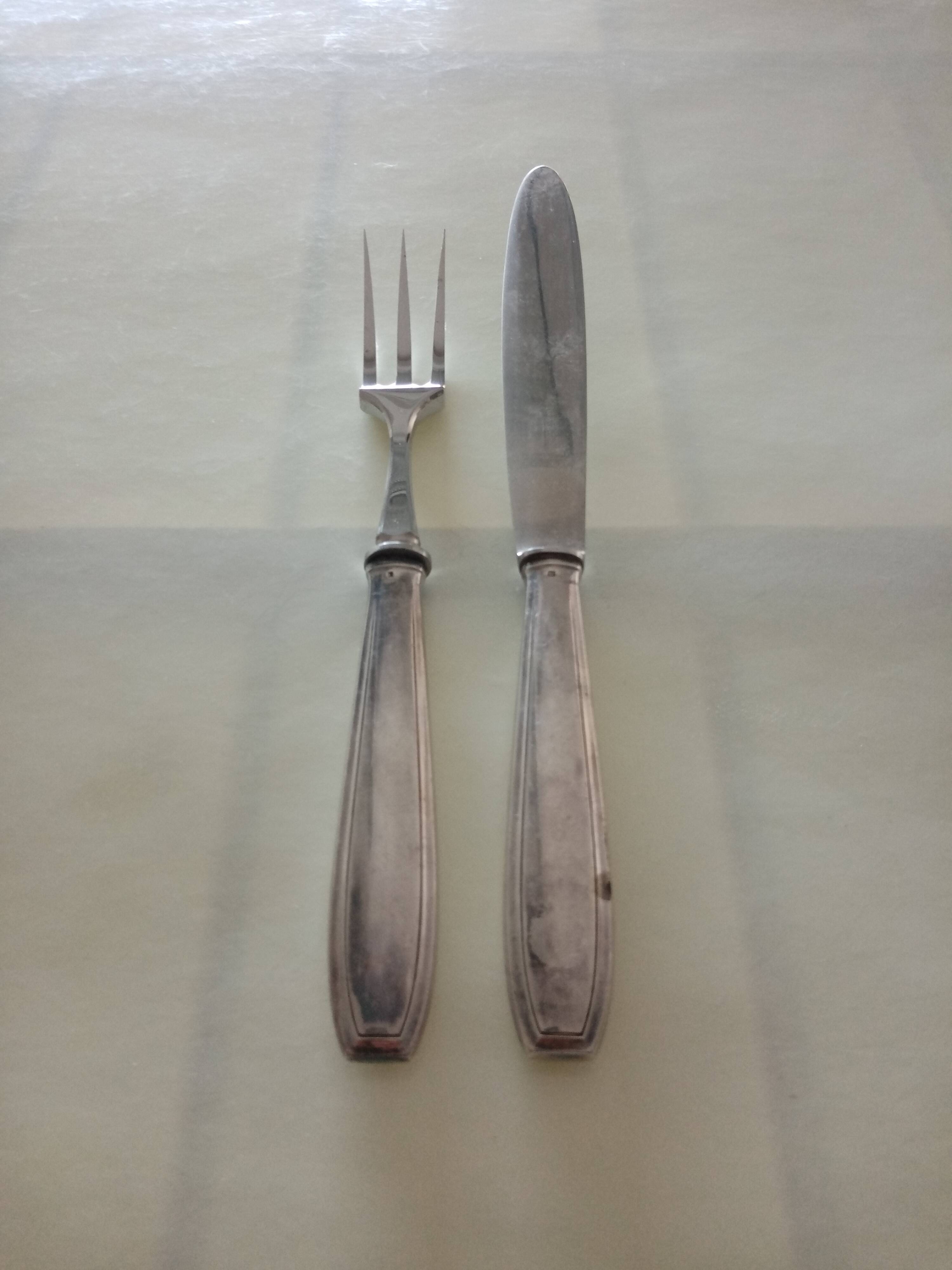 Serving cutlery in silver metal