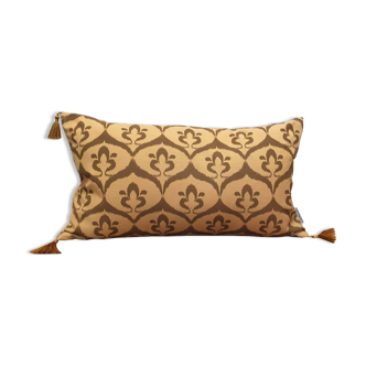 Housse de coussin ottoman style ikat ocre havane, verte olive, 30 x 50 cm