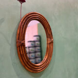 Vintage rattan oval mirror, 54x39 cm
