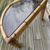 Console / coffee table in rattan and tempered glass.