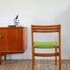 Set of 4 Scandinavian beech wood chairs, green wool, 1960.