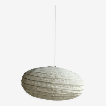 Suspension in rattan and natural japanese linen lantern shape h70 d50