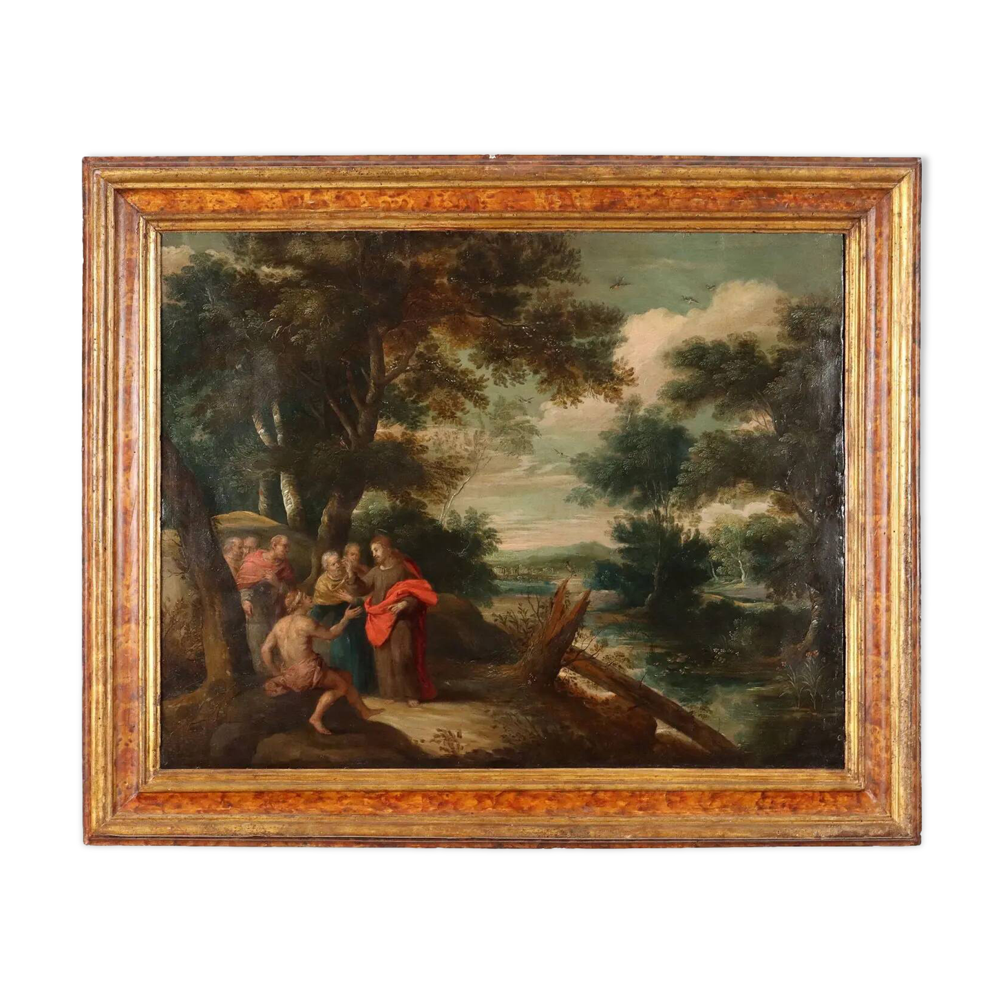 Peinture ancienne scène de guérison '600, huile sur cuivre
