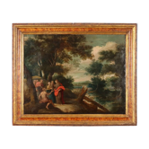 Ancient painting of a healing scene from the 1600s, oil on copper.