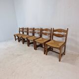 Ensemble de 6 chaises rasoir en chêne brutaliste, France, années 1960