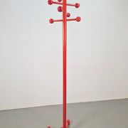 Postmodern Red Stained Beech Coat Rack with Balls, Italy, 1970s