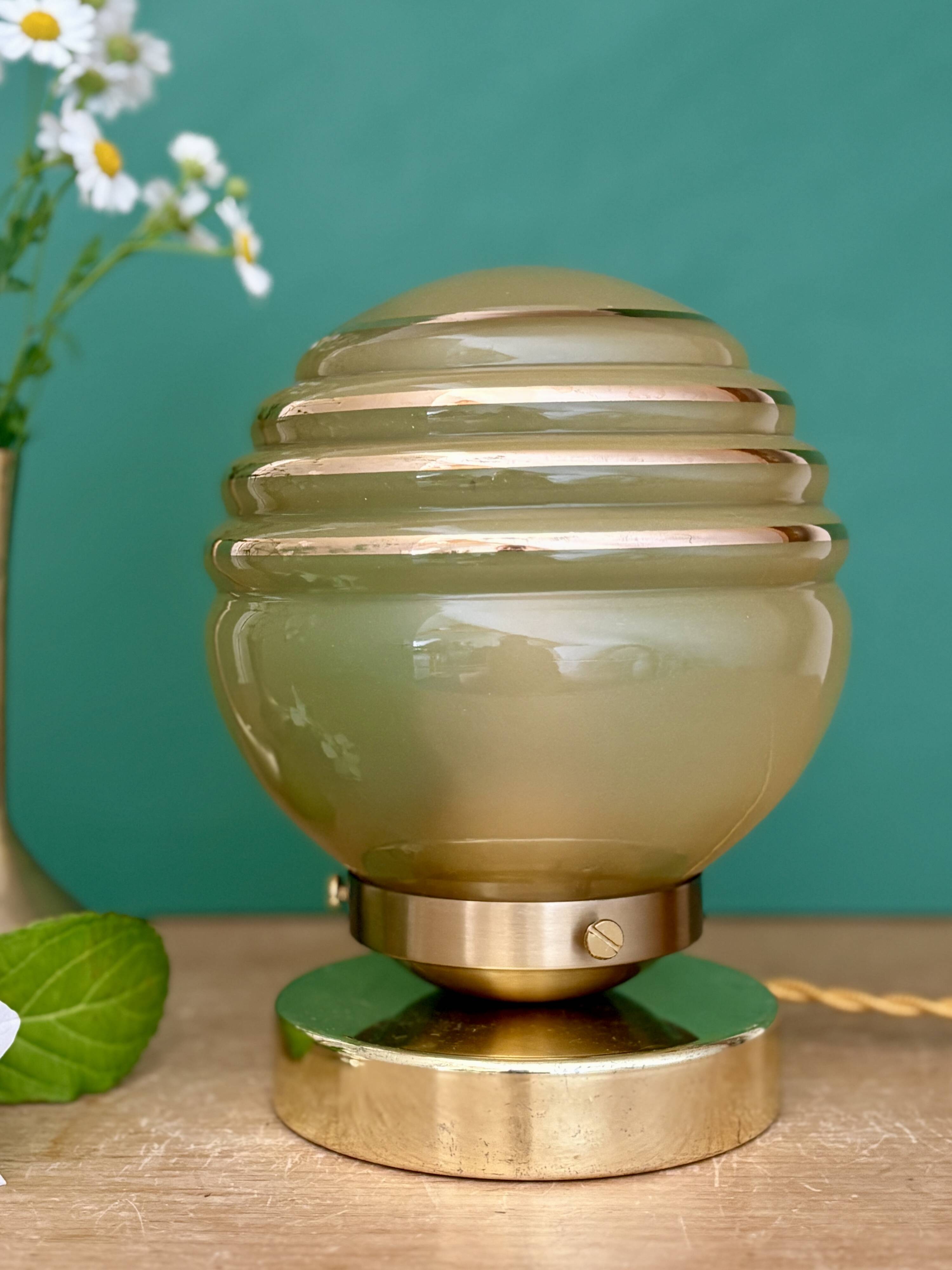 Vintage yellow and gold glass globe table lamp