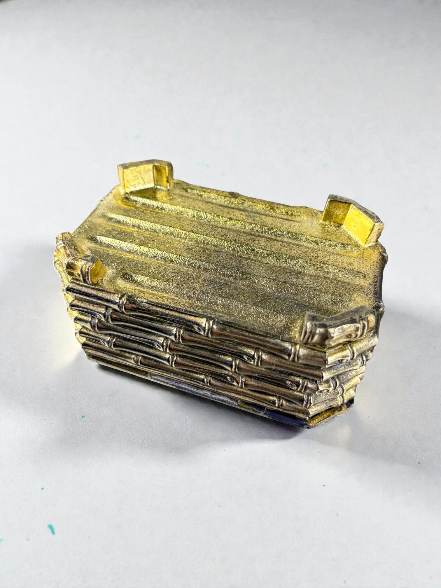 Boîte en faux bambou plaquée argent Maison Baguès, France, années 1960.