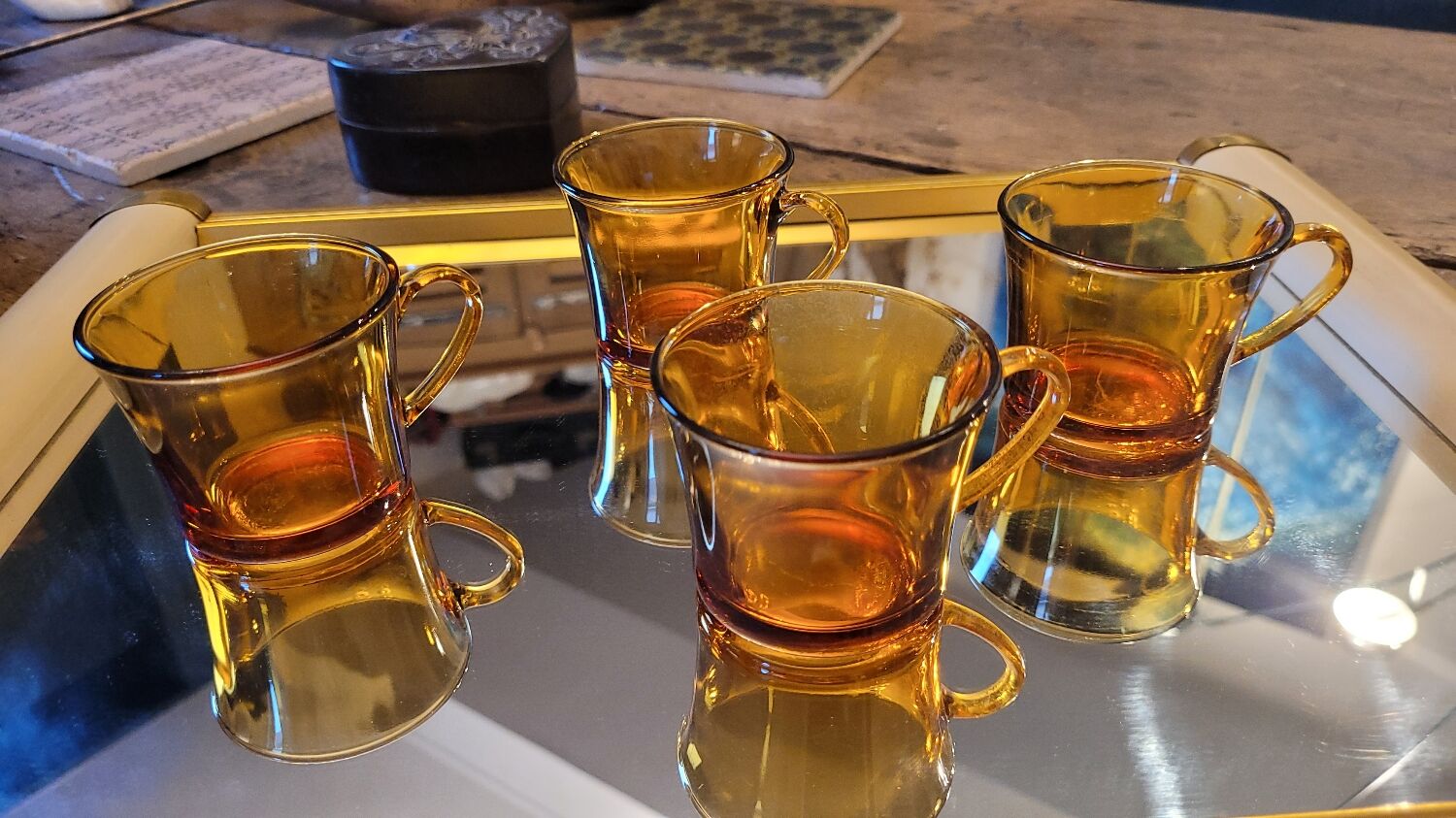 70's amber glass cups