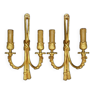 Paire d'appliques aux noeuds style Louis XVI - bronze & verre