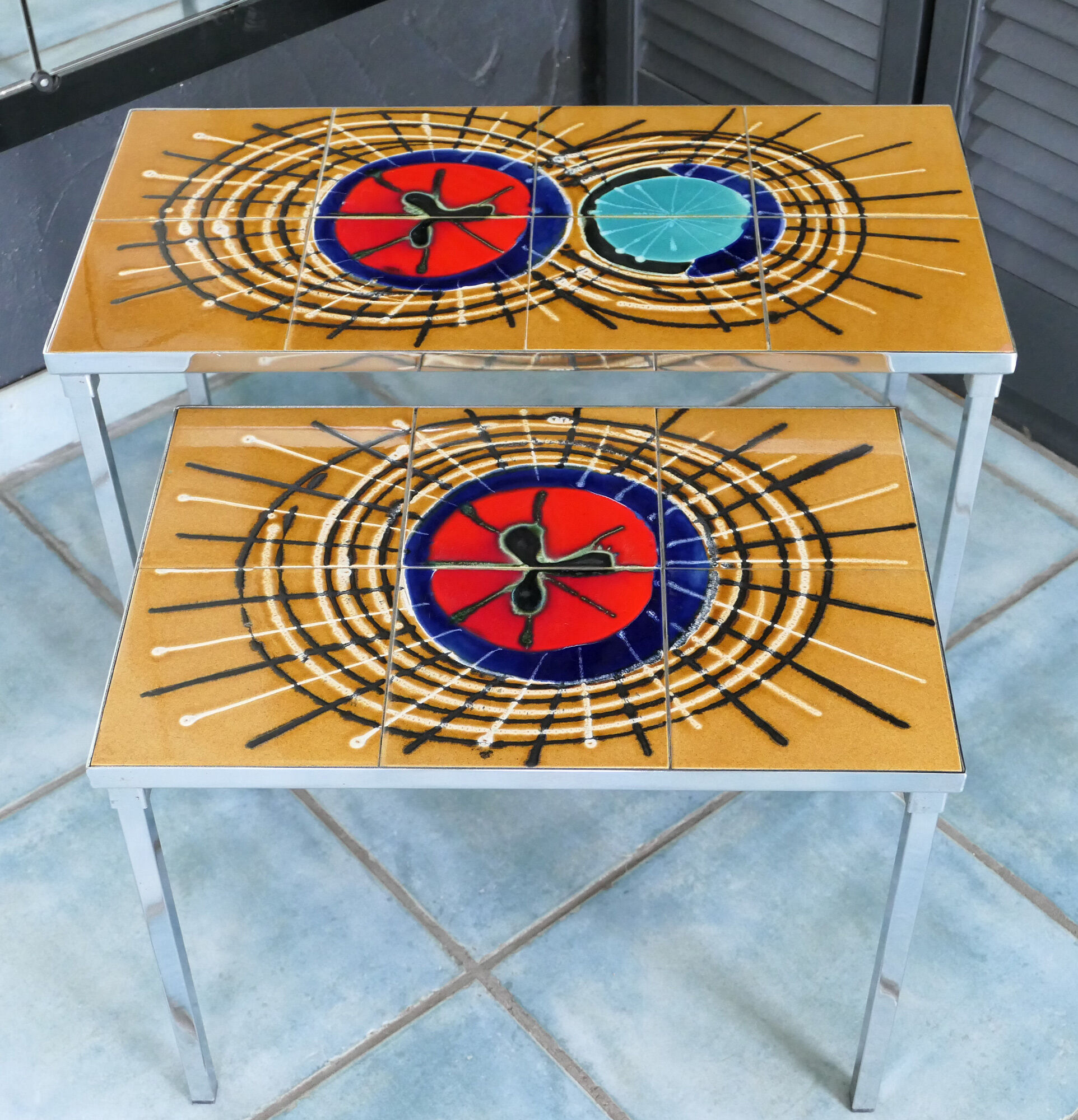 Set of 2 tables gigogne 60's ceramic fat lava