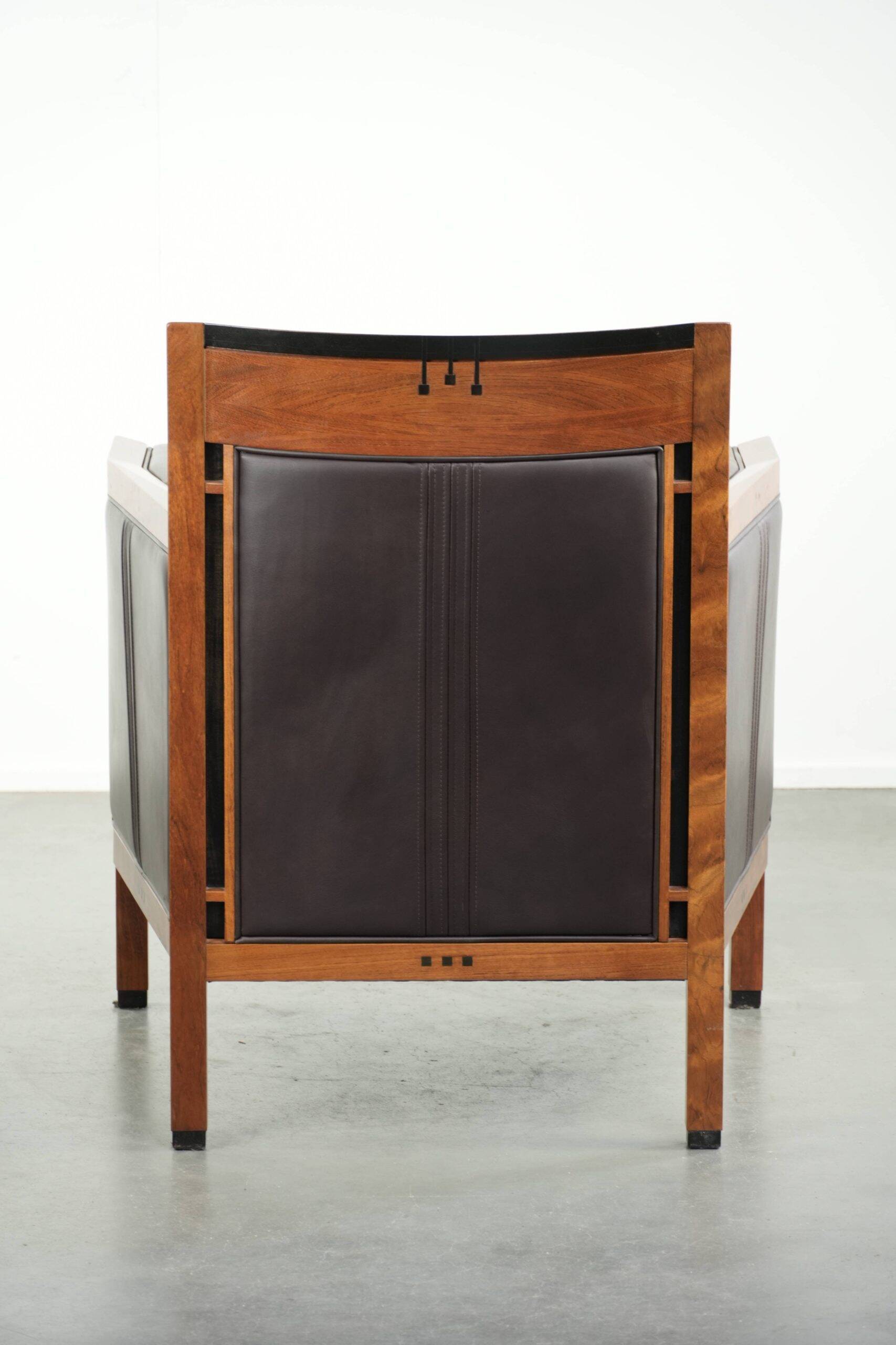Art Deco design armchair with dark brown cowhide upholstery