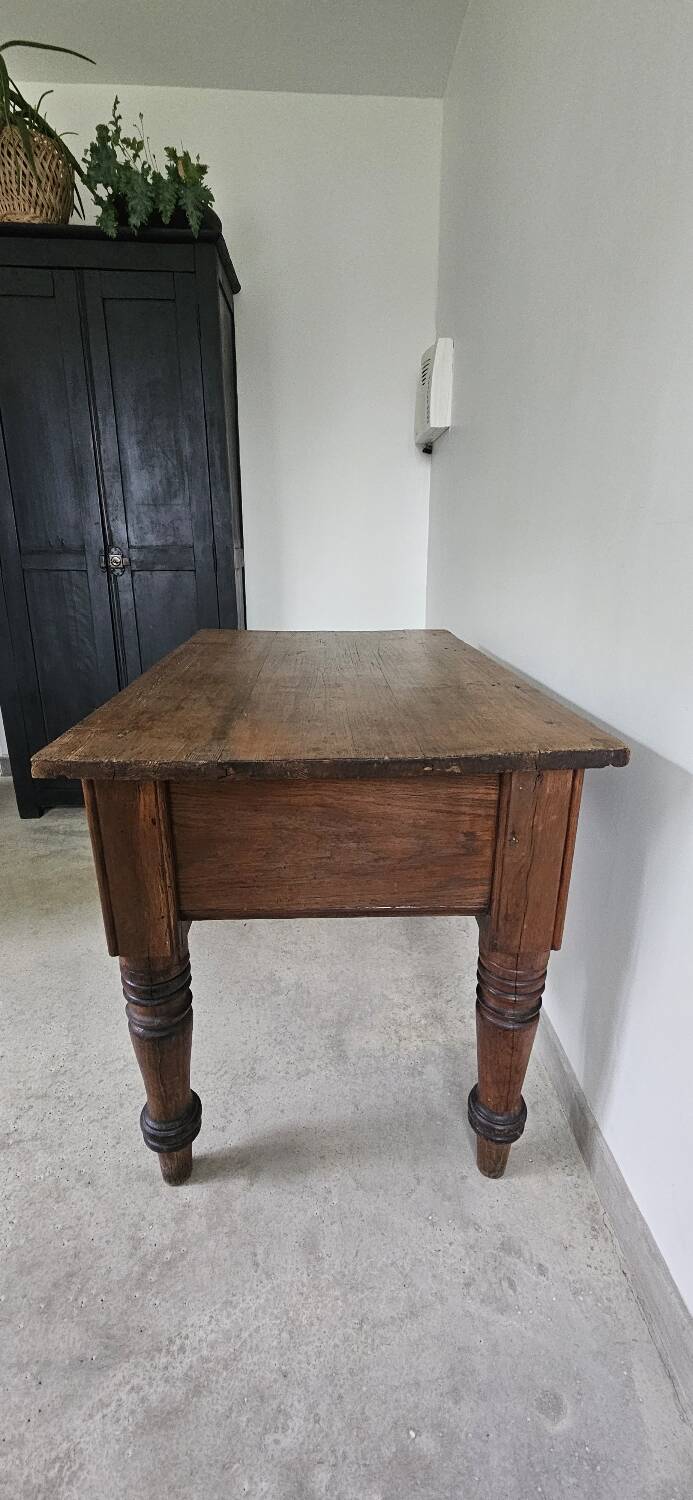Table de travail française rustique antique de ferme, îlot Louis Philippe