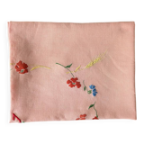 Antique hand-embroidered pink linen tablecloth, 170x130 cm – Unique piece