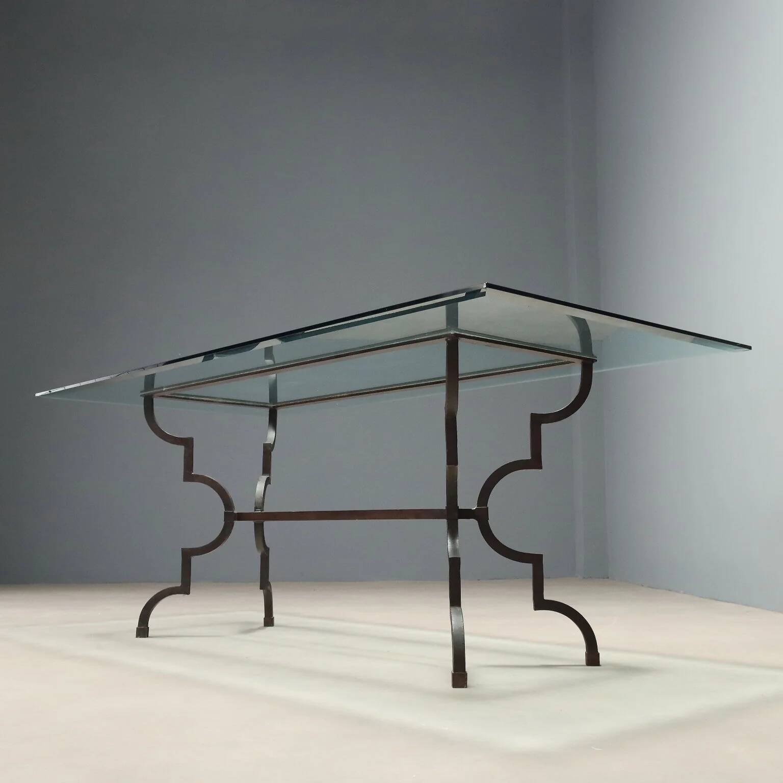 Table ancienne en verre et fer forgé, Italie, XXe siècle