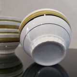 Series of 5 small old earthenware bowls with olive green edging