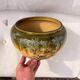 Planter, Japanese ceramic cache-pot in green, decorated with birds and flowers, Kobe Shuzan Satsuma Meiji.
