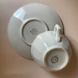 Set of 6 white Luneville porcelain coffee cups and saucer with gold rim