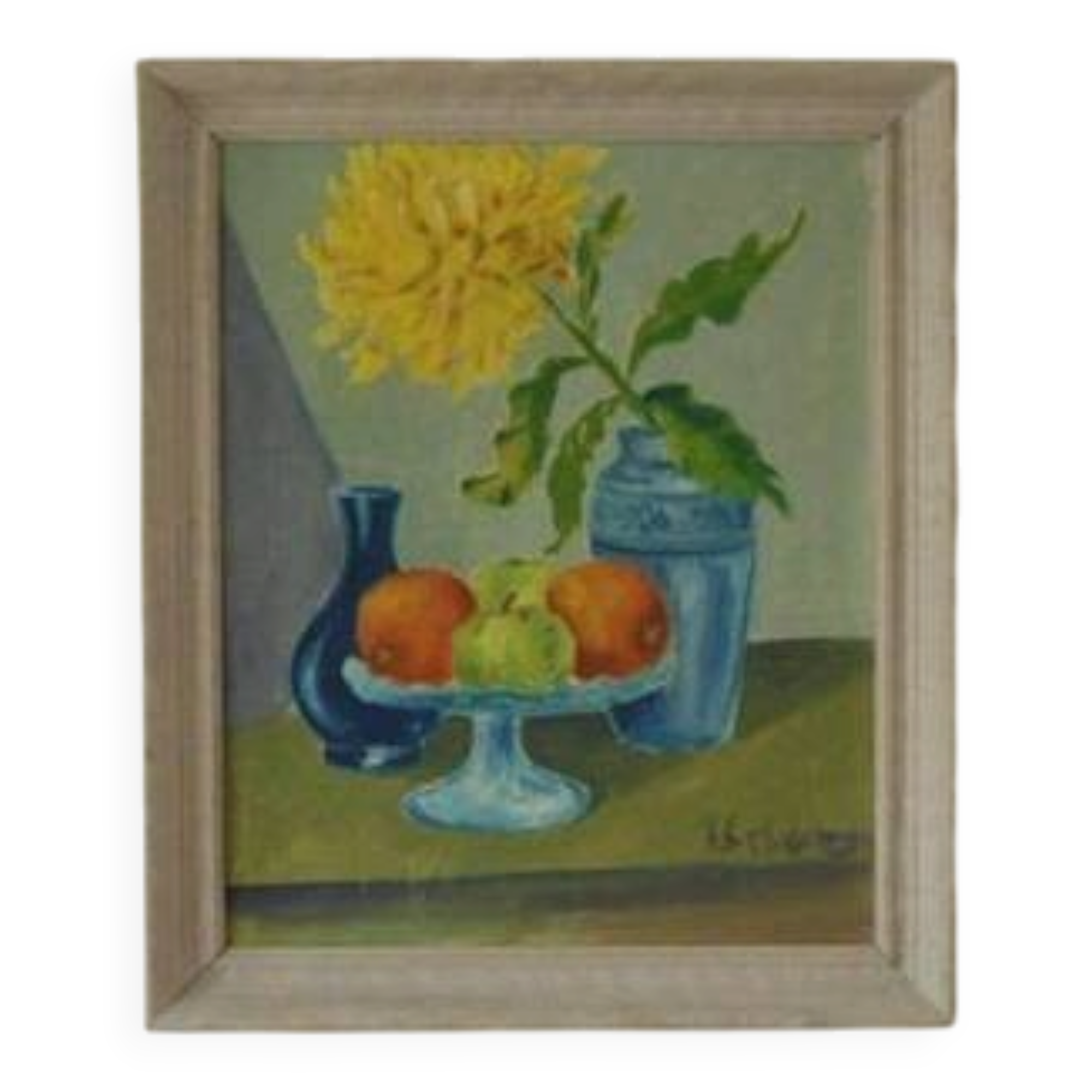 Original Oil on Panel “Still Life: Fruit and Yellow Flower” Framed 57x48cm