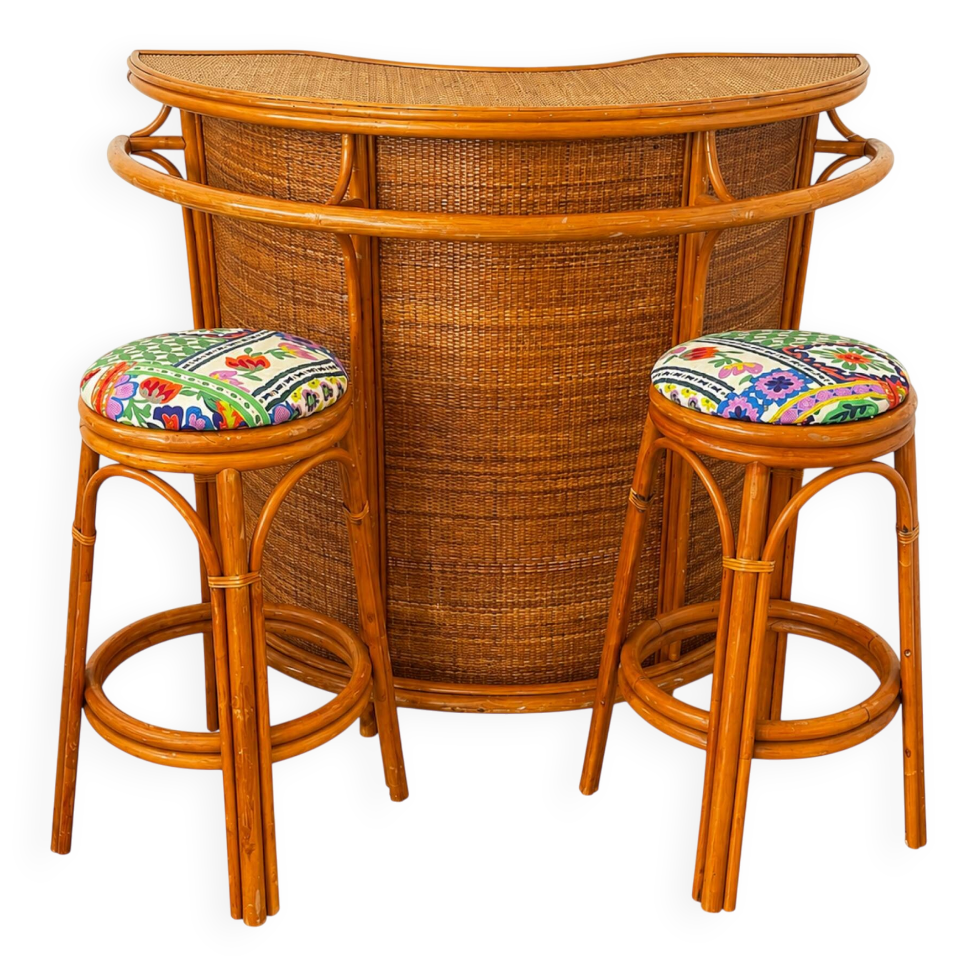 Bar and bamboo rattan stools 1970 maugrion gatti