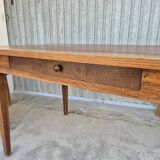 Antique rustic farmhouse table in solid oak with one drawer - 1m15