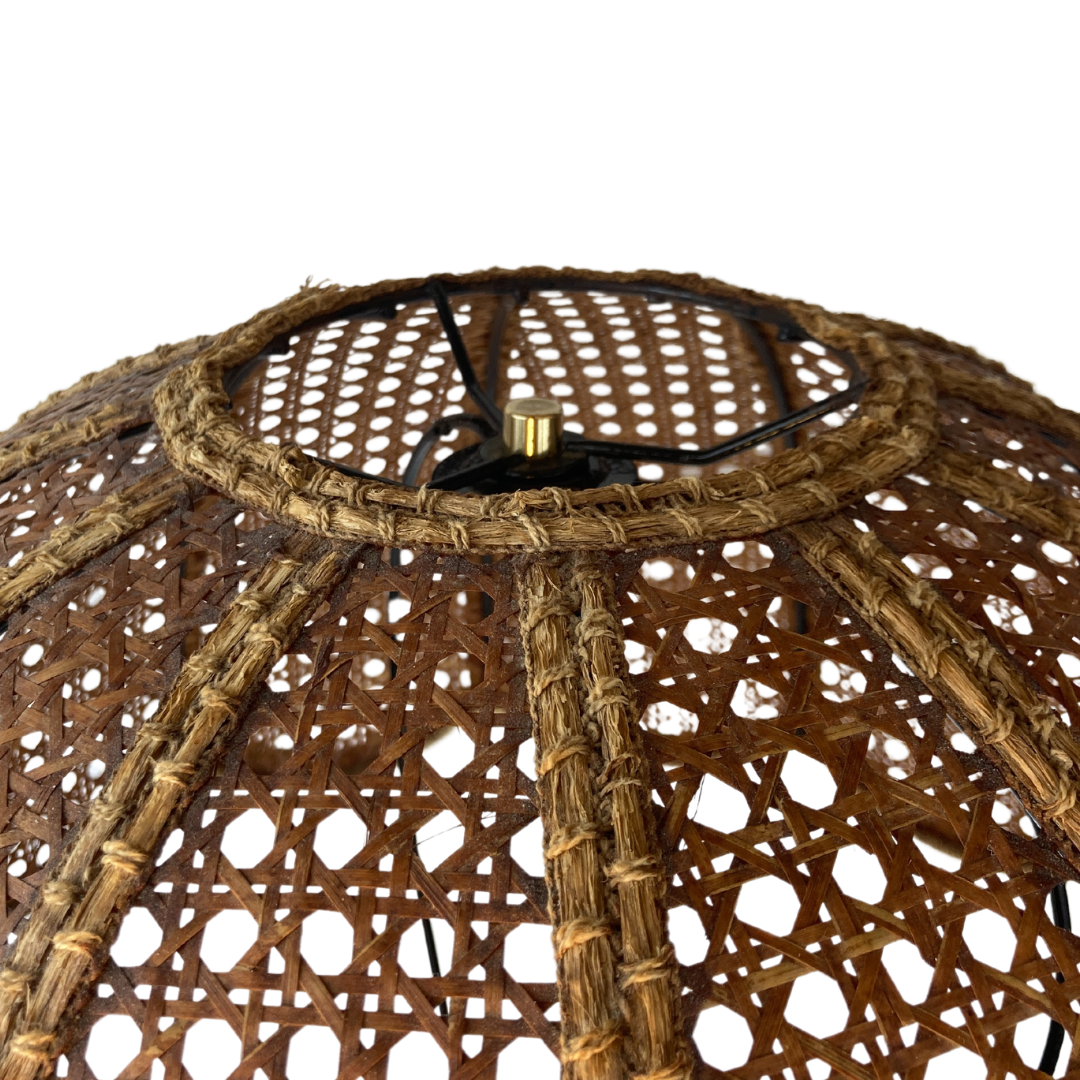 Lampe de table d’abat-jour de champignon en fausse toile de bambou, années 1960