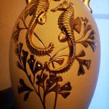 Earthenware vase decorated with seahorses in seaweed, 1940s-50s