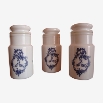 Series of 3 apothecary jars in opaline