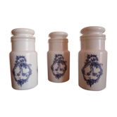 Série de 3 pots d'apothicaire en opaline