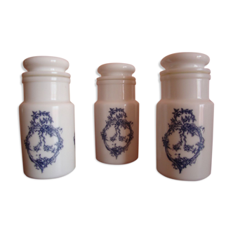 Series of 3 apothecary jars in opaline