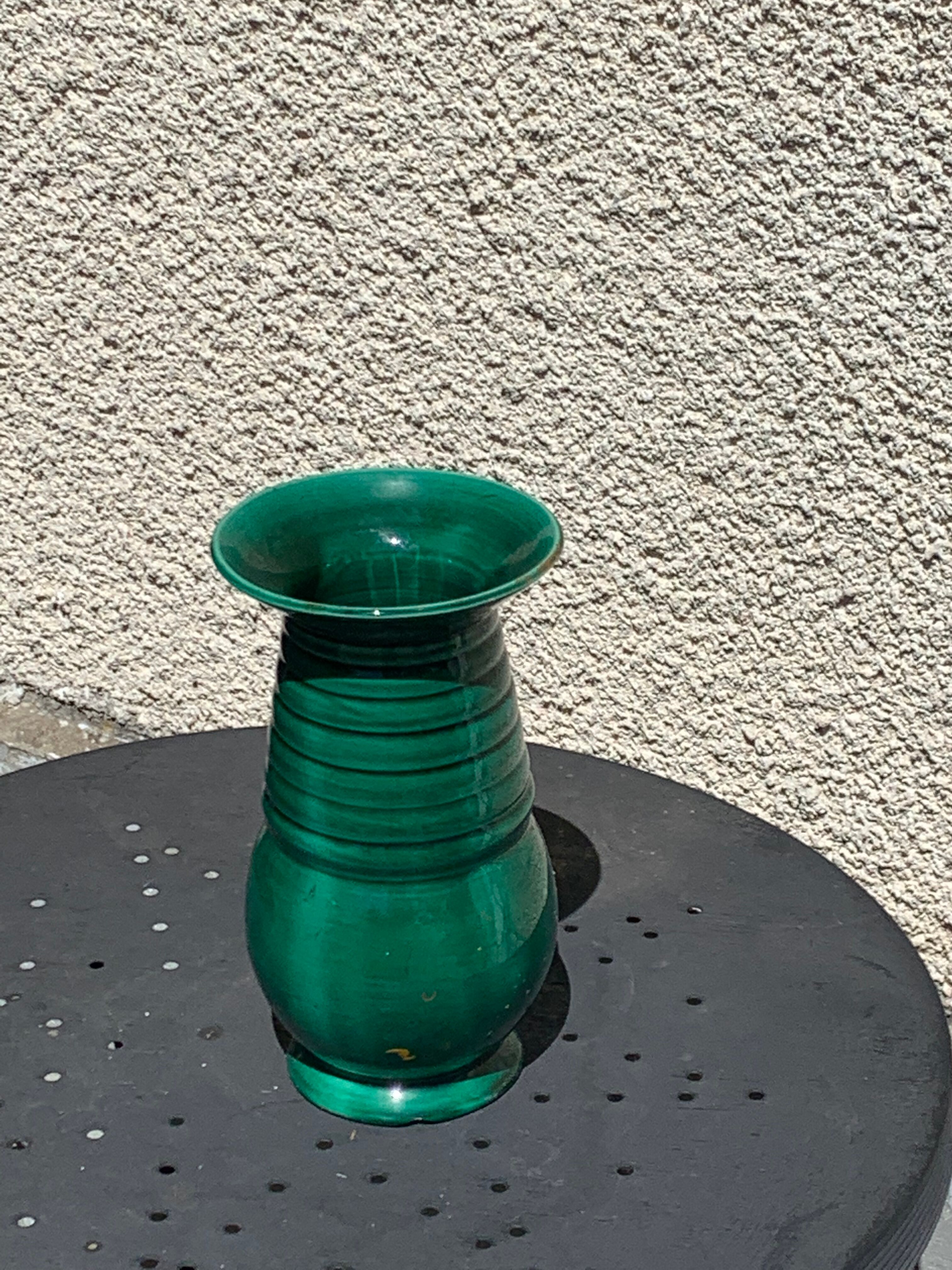 Ceramic vase enamelled green slurry style vallauris vintage 1950