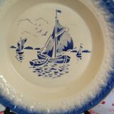 Grand Plat Creux Bleu Former Moulin des Loups St Amand - Marine boat decoration - stencil painted