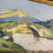 Small oil on panel of a countryside view from the early 20th century.