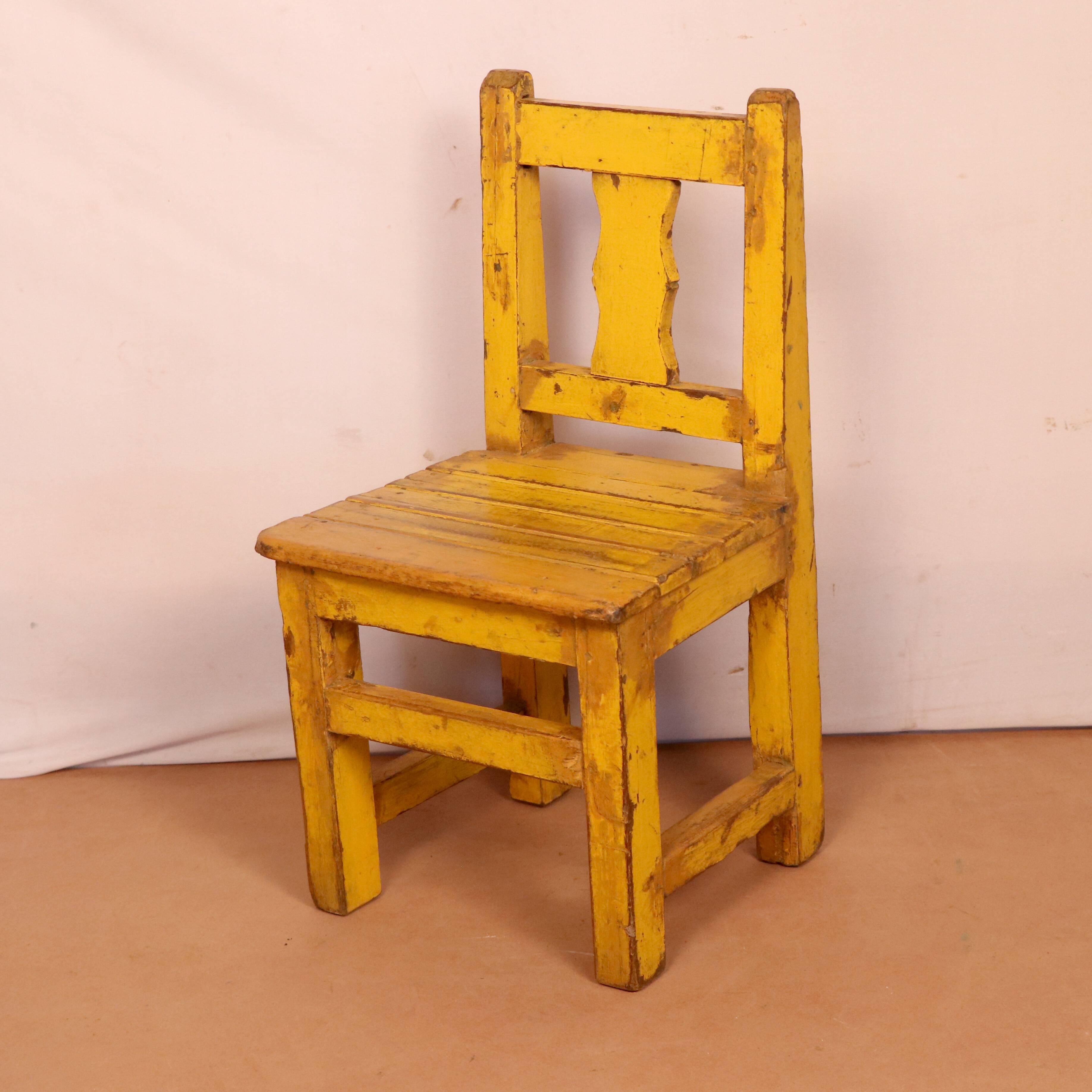 Old set desk and school chair in original yellow teak Burmese patina