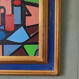 Mid-Century Modern "Geometric Still Life" Vintage Swedish Cubist Still Life Oil Painting, Framed
