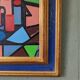 Peinture à l’huile de nature morte cubiste suédoise vintage moderne du milieu du siècle « Nature morte géométrique », encadrée