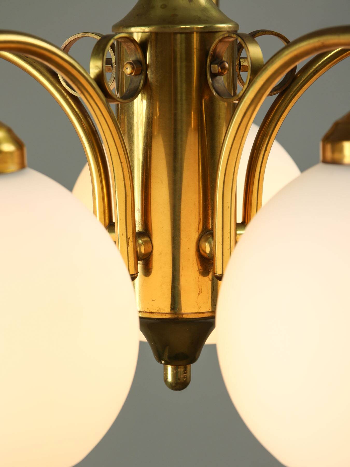 Mid-century Italian Brass and Opaline Chandelier