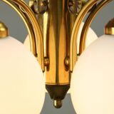 Mid-century Italian Brass and Opaline Chandelier