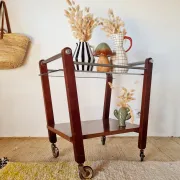Vintage wooden and metal side table | Retro rolling cart