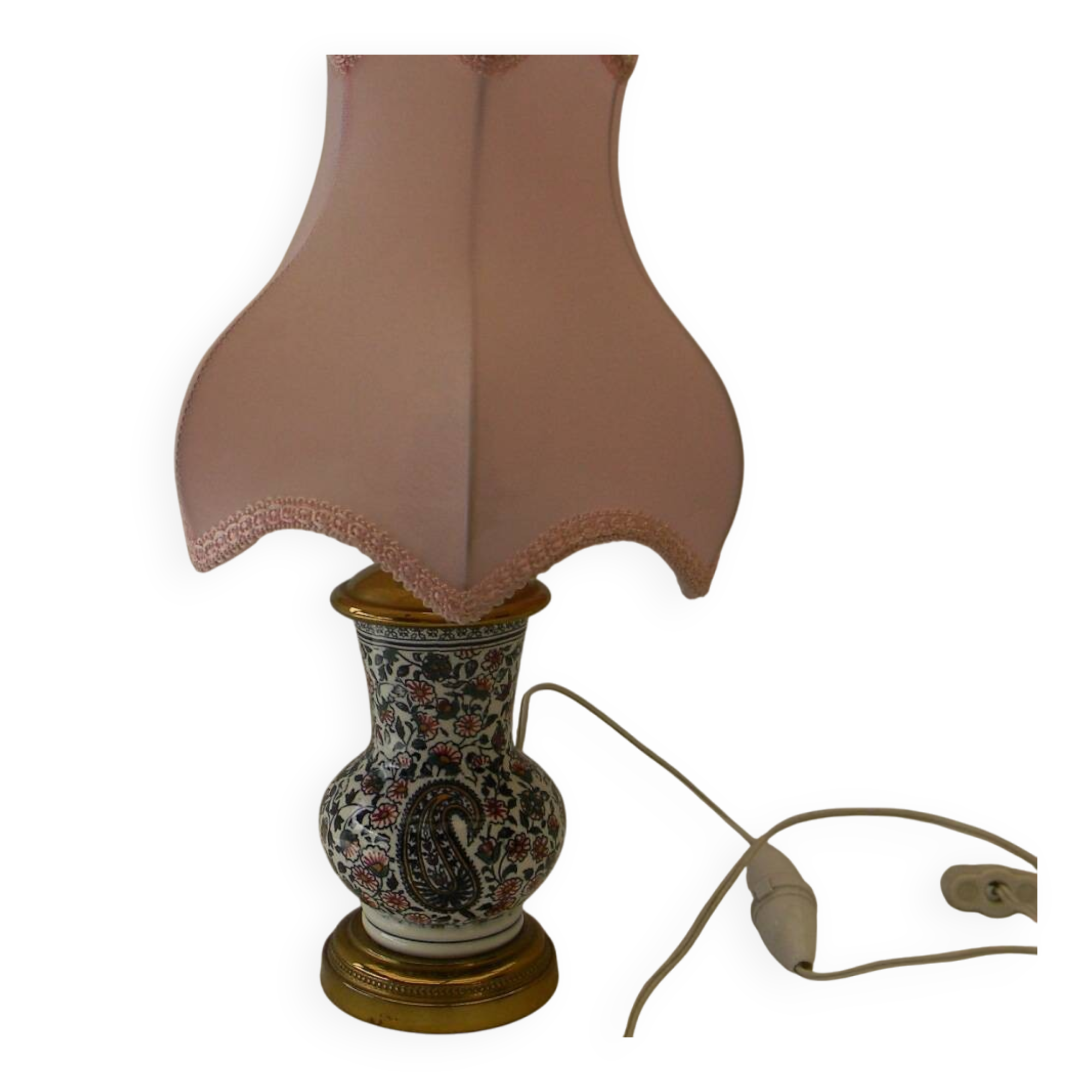 Small earthenware lamp from Gien. Cashmere decoration.